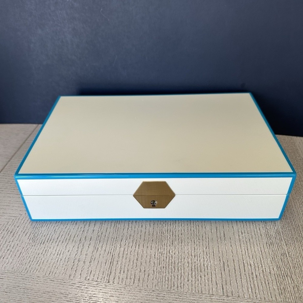Jonathan Adler Blue Green Lacquer Jewelry Box Velvet Interior New Unused - Picture 3 of 11